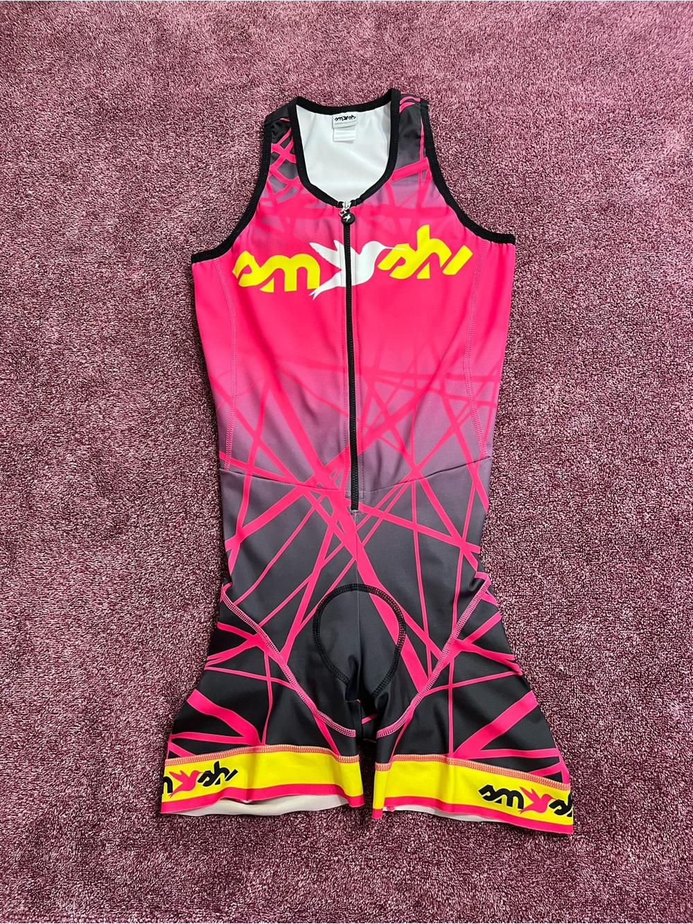 Smashfest Queen Pink & Black One-Piece Tri Suit with Yellow Accents
